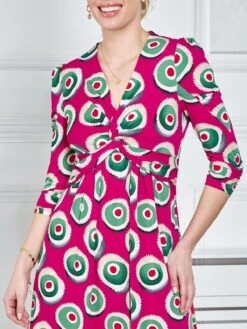 3/4 Sleeve Twisted Knot Jersey Dress, Plum 12 3/4 Sleeve Twisted Knot Jersey Dress, Plum -DORIA Clothing Shop PT 1611 Plum 3