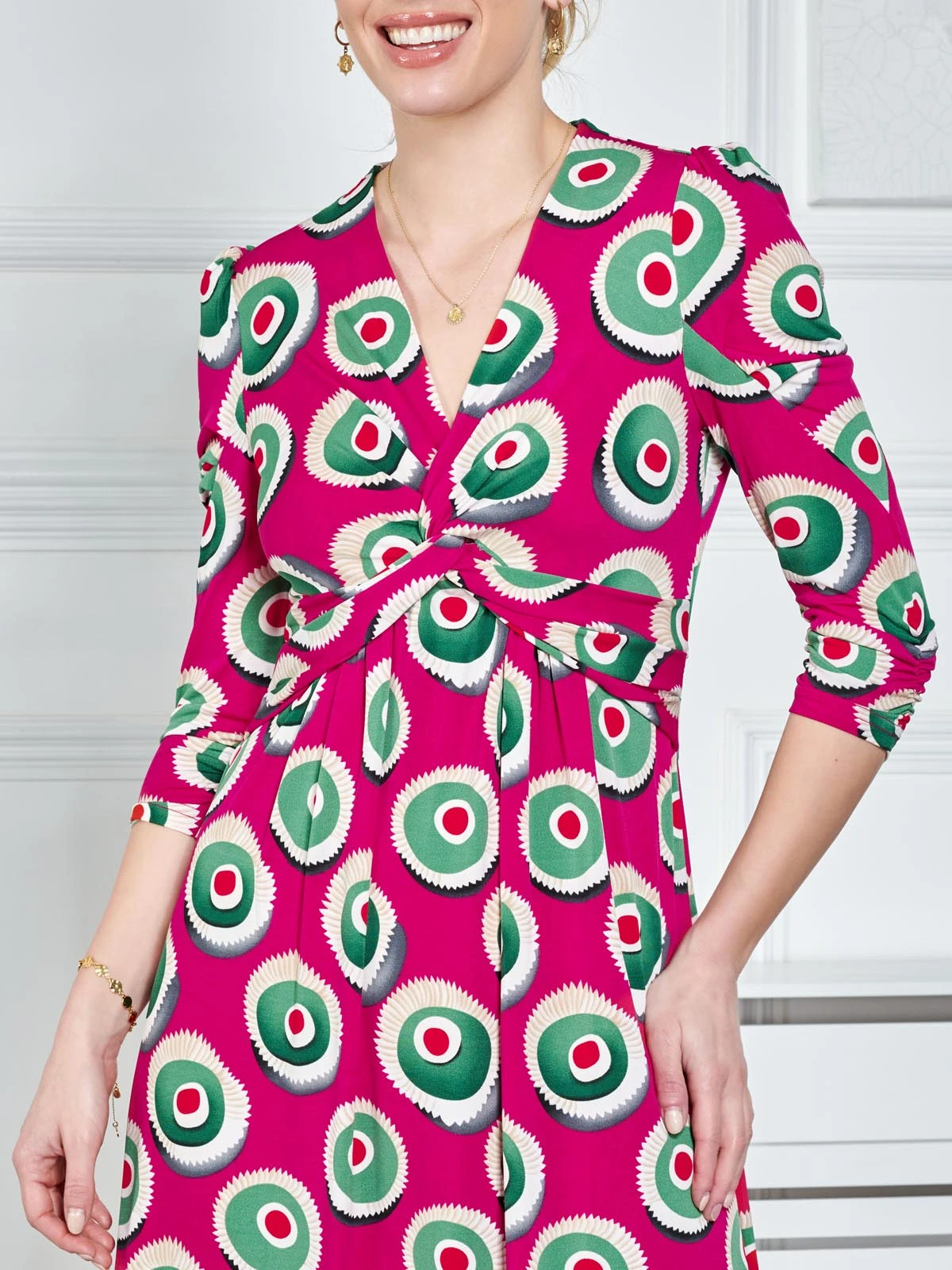 3/4 Sleeve Twisted Knot Jersey Dress, Plum 3 3/4 Sleeve Twisted Knot Jersey Dress, Plum - Image 3