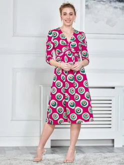 3/4 Sleeve Twisted Knot Jersey Dress, Plum 13 3/4 Sleeve Twisted Knot Jersey Dress, Plum -DORIA Clothing Shop PT 1611 Plum 4