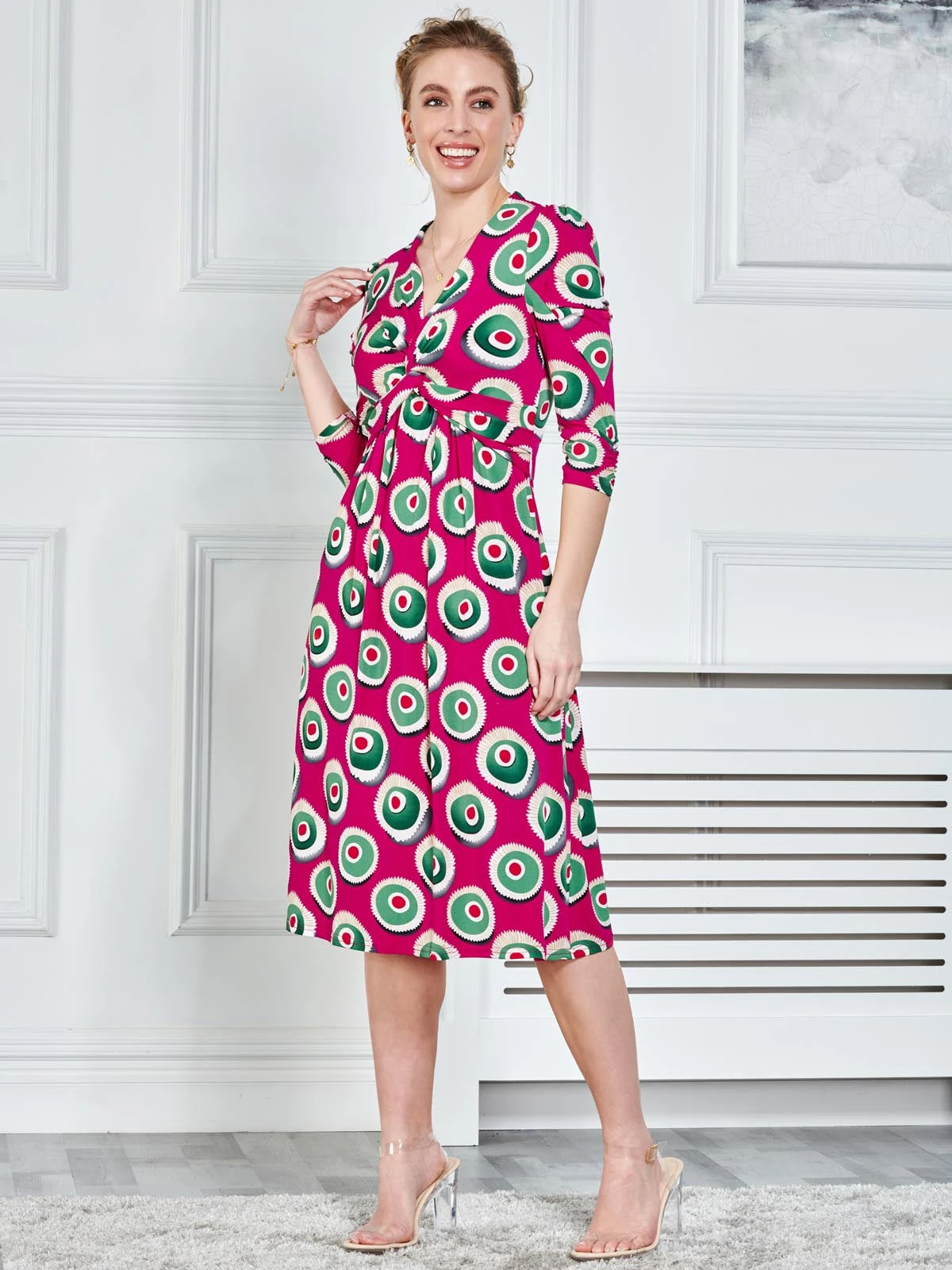 3/4 Sleeve Twisted Knot Jersey Dress, Plum 5 3/4 Sleeve Twisted Knot Jersey Dress, Plum - Image 5