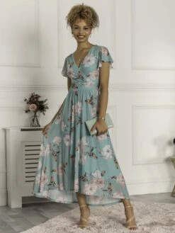 Piper Dip Hem Mesh Maxi Dress, Green Floral -DORIA Clothing Shop PY133 12 GreenFloral 5