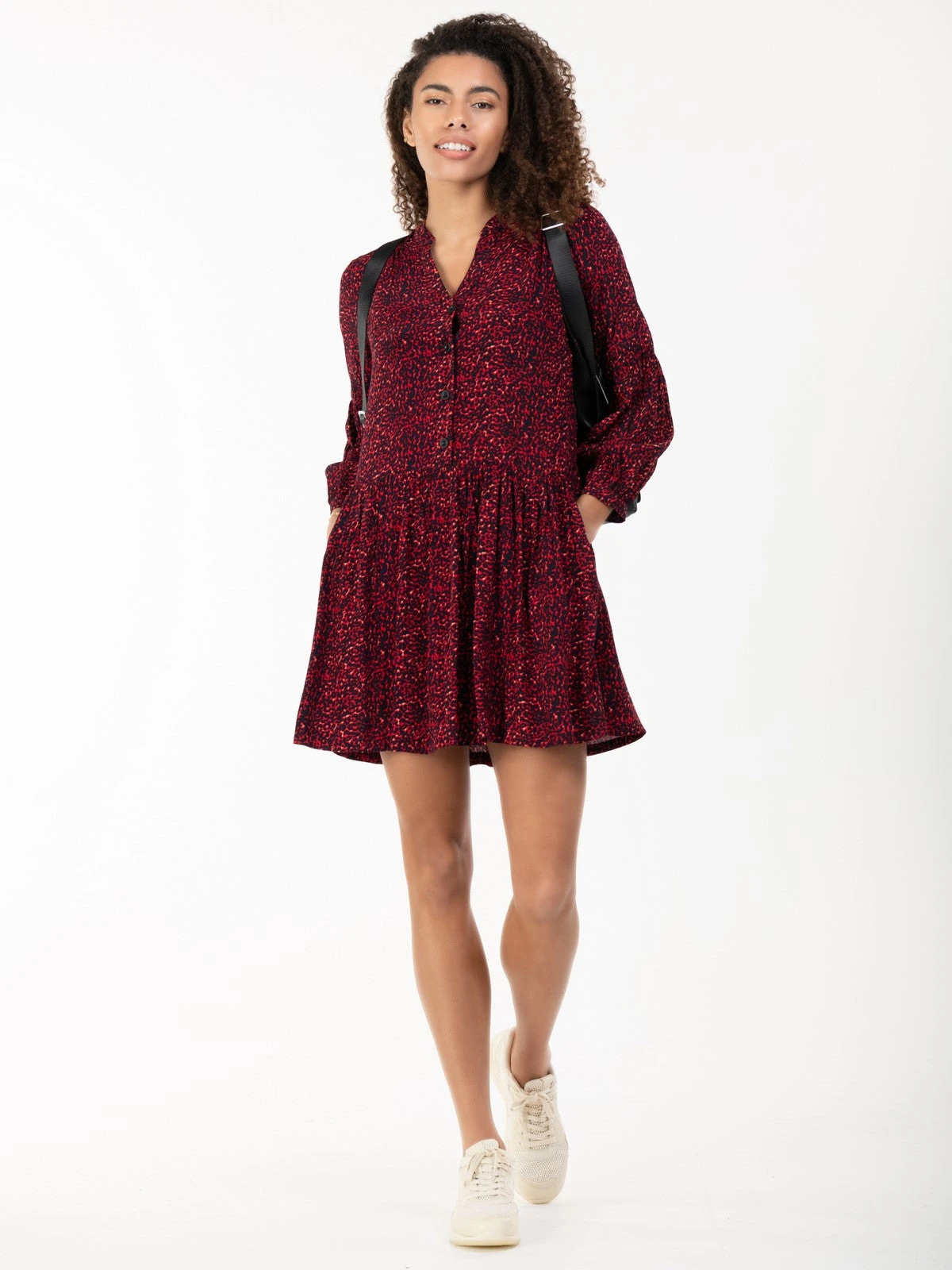 Penele Printed Viscose Shirt Dress, Red Animal 1 Penele Printed Viscose Shirt Dress, Red Animal
