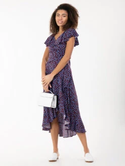 Printed Ruffle Dip Hem Jersey Maxi Dress, Burgundy Multi -DORIA Clothing Shop PrintedRuffleDipHemJerseyMaxiDress BurgundyMulti1