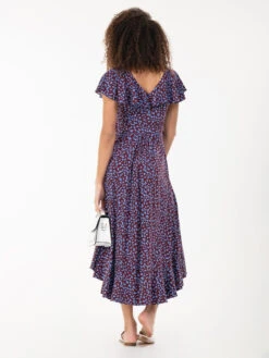 Printed Ruffle Dip Hem Jersey Maxi Dress, Burgundy Multi -DORIA Clothing Shop PrintedRuffleDipHemJerseyMaxiDress BurgundyMulti4