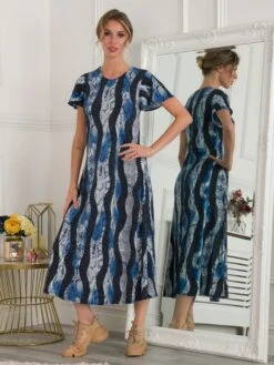 Jolie Moi Printed Cap Sleeve Dress, Navy Multi -DORIA Clothing Shop Q 1001 NavyMulti 1