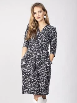 Jolie Moi Wrap Front Bodycon Dress, Navy Spot