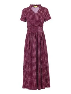 Stand Collar V Neck Print Maxi Dress, Pink Geo -DORIA Clothing Shop Q2257 PINK GEO SIZE 8 20 2328860a 4280 48bf 9f08 603fc41d7ae0