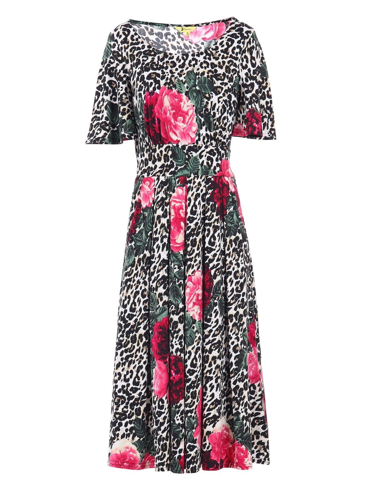 Flare Sleeve Jersey Dress, Pink Animal 8 Flare Sleeve Jersey Dress, Pink Animal - Image 8