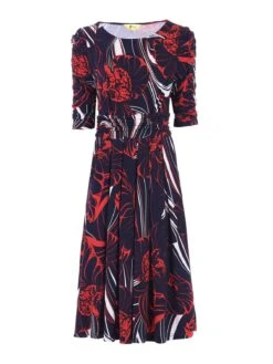 Ruched Sleeve Print Jersey Midi Dress, Navy Abstract -DORIA Clothing Shop QFK 261 NAVY ABSTRACT 8 18 18.50 be4fa7a3 60f0 45cd a69a 882f2b8e1e1f