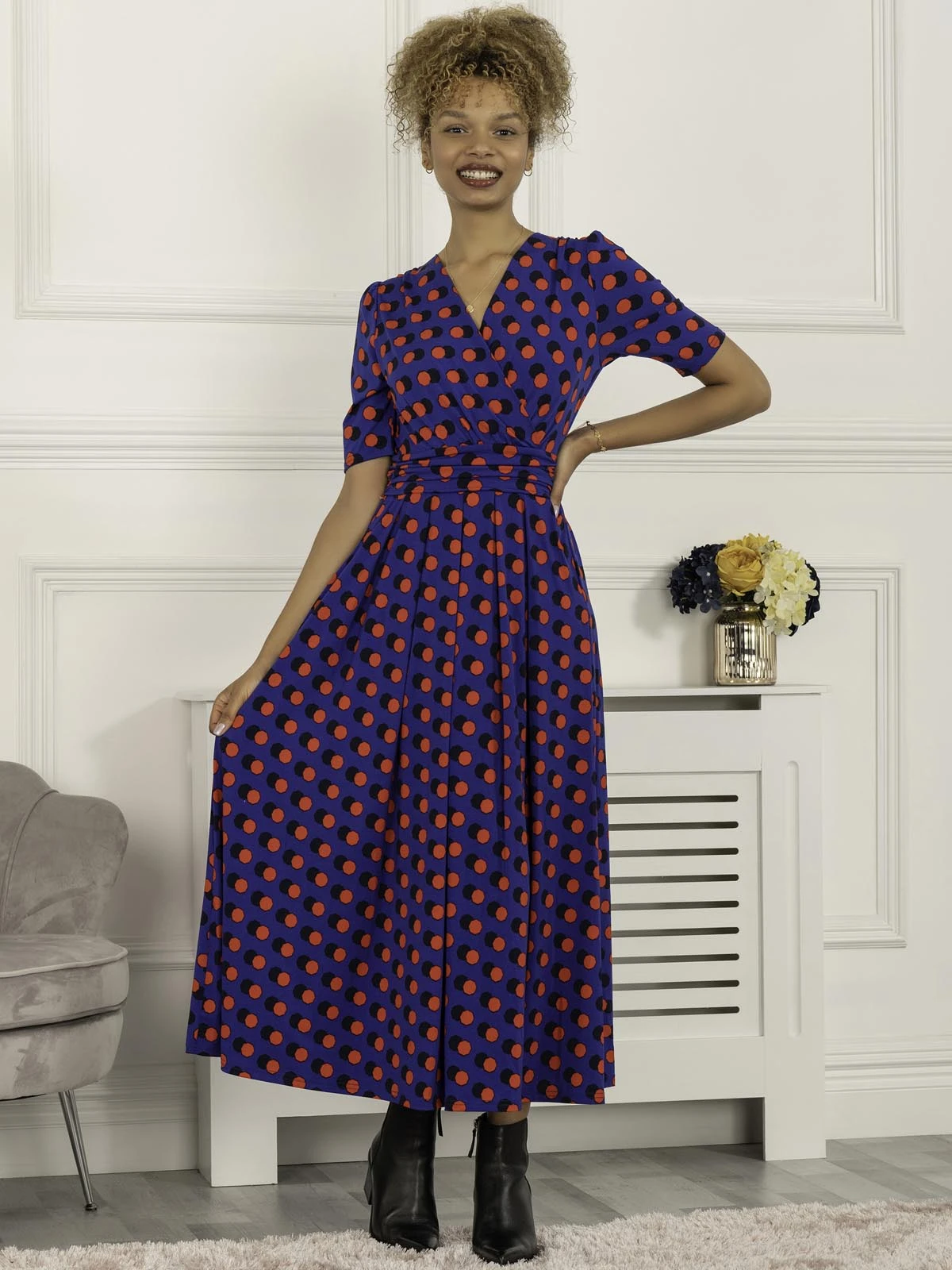 Ratette Polka Dot Maxi Jersey Dress, Royal Polka 4 Ratette Polka Dot Maxi Jersey Dress, Royal Polka - Image 4