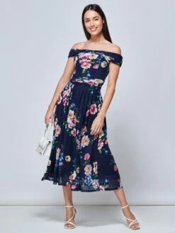 Rawiya Bardot Neck Mesh Dress, Navy Floral 12 Rawiya Bardot Neck Mesh Dress, Navy Floral -DORIA Clothing Shop R WG2318 NavyFloral 1 71e61d83 b732 4446 a359 a2da81b97530