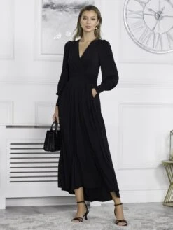 Rashelle Jersey Long Sleeve Maxi Dress, Black -DORIA Clothing Shop R312 143 Black 6