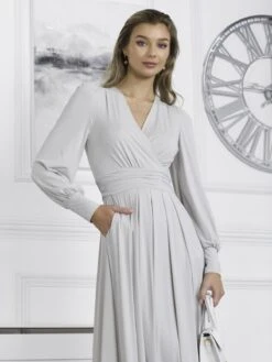 Rashelle Jersey Long Sleeve Maxi Dress, Pearl -DORIA Clothing Shop R312 143 Pearl 4