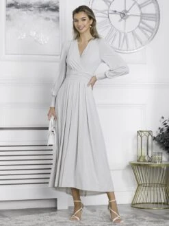 Rashelle Jersey Long Sleeve Maxi Dress, Pearl -DORIA Clothing Shop R312 143 Pearl 5