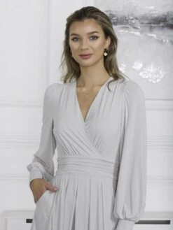 Rashelle Jersey Long Sleeve Maxi Dress, Pearl -DORIA Clothing Shop R312 143 Pearl 7