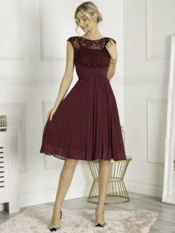 Cindy Lace Bodice Pleated Dress, Burgundy 10 Cindy Lace Bodice Pleated Dress, Burgundy -DORIA Clothing Shop R6 8093 Burgundy 3 459be7d1 0687 483a b9cb a3d9f7a94718