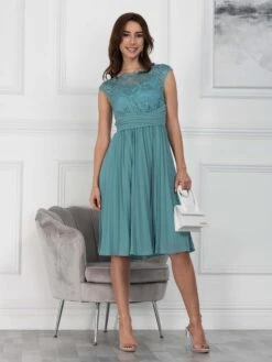Cindy Lace Bodice Pleated Dress, Duck Egg Blue -DORIA Clothing Shop R6 8093 DuckEggBlue 3