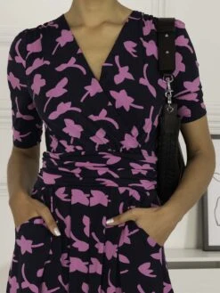 Jolie Moi Amaka Wrap Leaf Midi Dress, Navy Leafy -DORIA Clothing Shop R621133 NavyLeafy 5