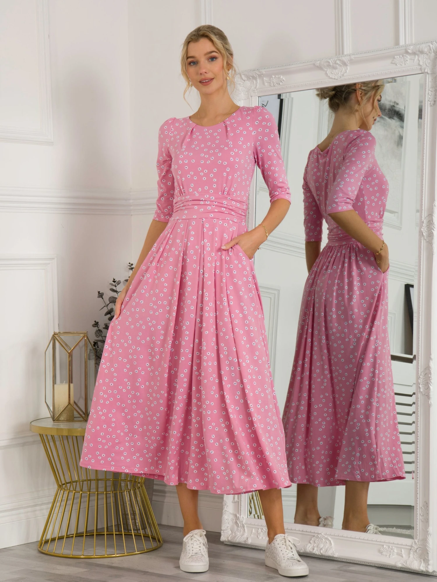 Denisse Spotty Maxi Dress, Dusty Pink 3 Denisse Spotty Maxi Dress, Dusty Pink - Image 3