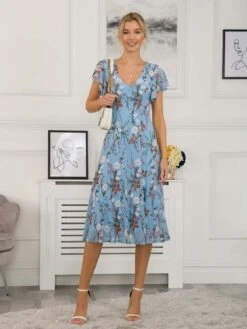 Colette Fit & Flare Mesh Dress, Blue Floral -DORIA Clothing Shop RE 912 5 BlueFloral 3