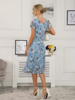 Colette Fit & Flare Mesh Dress, Blue Floral -DORIA Clothing Shop RE 912 5 BlueFloral 4