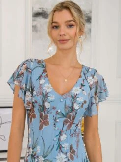 Colette Fit & Flare Mesh Dress, Blue Floral -DORIA Clothing Shop RE 912 5 BlueFloral 5