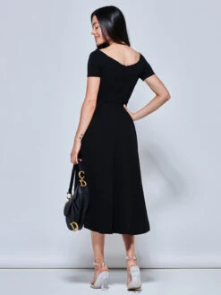 Off The Shoulder Dip Hem Dress, Black -DORIA Clothing Shop RE395 12 Black 2