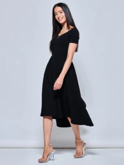 Off The Shoulder Dip Hem Dress, Black -DORIA Clothing Shop RE395 12 Black 5