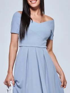 Off The Shoulder Dip Hem Dress, Steel Blue 7 Off The Shoulder Dip Hem Dress, Steel Blue -DORIA Clothing Shop RE395 12 SteelBlue 3