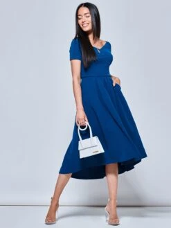 Off The Shoulder Dip Hem Dress, Teal -DORIA Clothing Shop RE395 12 Teal 1