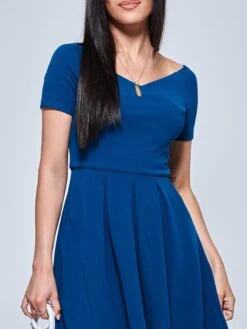 Off The Shoulder Dip Hem Dress, Teal -DORIA Clothing Shop RE395 12 Teal 3