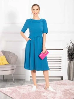 Darlene Twist Waist Swing Dress, Teal 11 Darlene Twist Waist Swing Dress, Teal -DORIA Clothing Shop RF 18155Teal 1