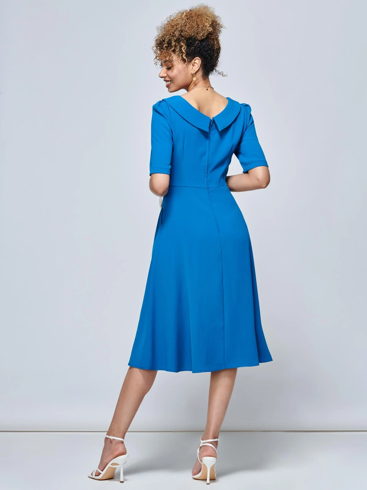 Darlene Twist Waist Swing Dress, Teal 2 Darlene Twist Waist Swing Dress, Teal - Image 2