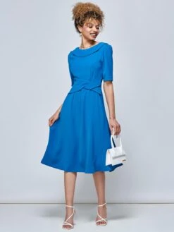 Darlene Twist Waist Swing Dress, Teal 10 Darlene Twist Waist Swing Dress, Teal -DORIA Clothing Shop RF 18155 Teal 5