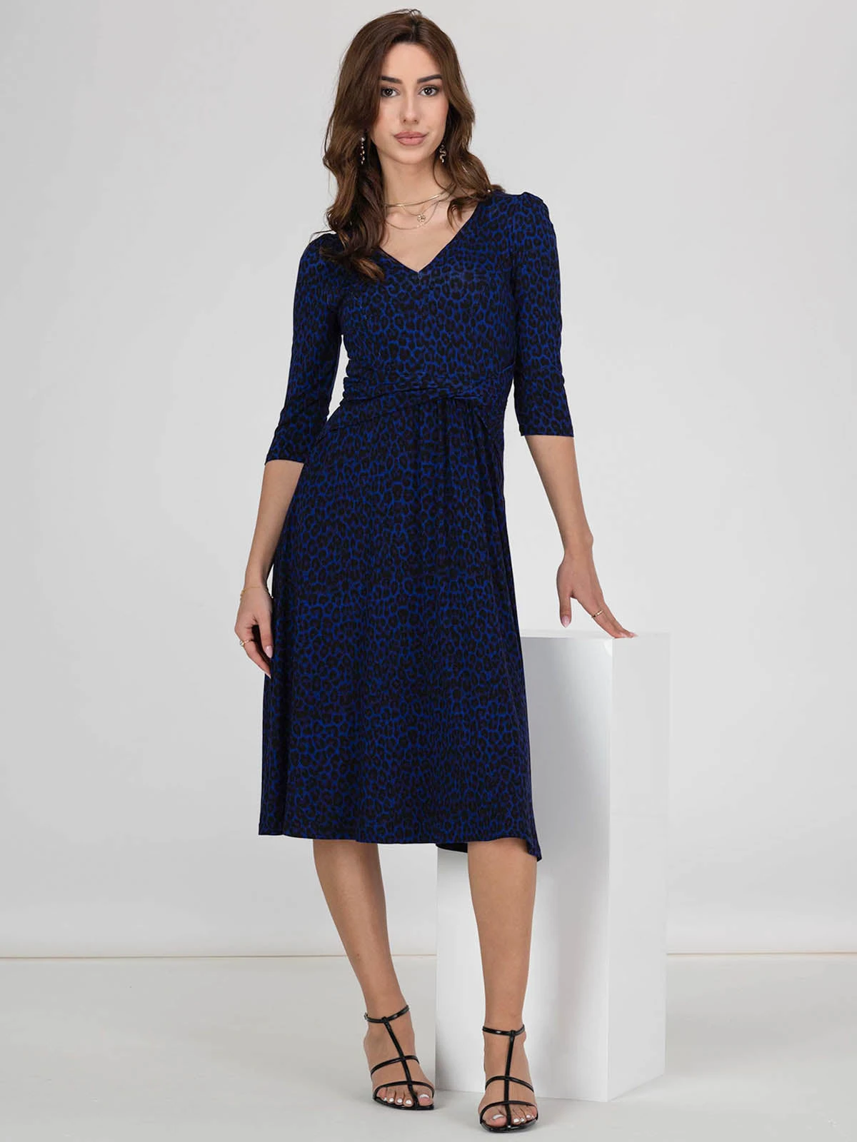 Jolie Moi Delylah V Neck Midi Dress, Blue Leopard 1 Jolie Moi Delylah V Neck Midi Dress, Blue Leopard