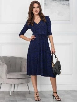 Jolie Moi Delylah V Neck Midi Dress, Blue Leopard 13 Jolie Moi Delylah V Neck Midi Dress, Blue Leopard -DORIA Clothing Shop RHNT 322 BlueLeopard 3
