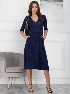 Jolie Moi Delylah V Neck Midi Dress, Blue Leopard 12 Jolie Moi Delylah V Neck Midi Dress, Blue Leopard -DORIA Clothing Shop RHNT 322 BlueLeopard 4