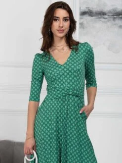 Jolie Moi Delylah V Neck Midi Dress, Green Geo 12 Jolie Moi Delylah V Neck Midi Dress, Green Geo -DORIA Clothing Shop RHNT 322 GreenGeo 7