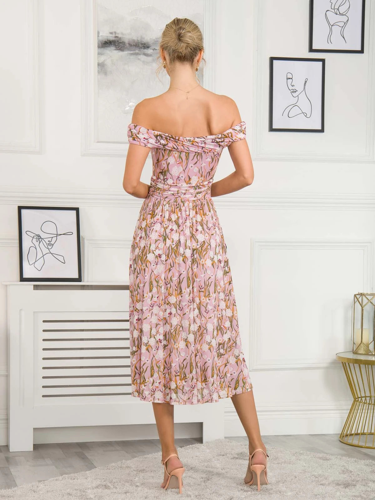 Rezka Off Shoulder Mesh Midi Dress, Light Pink 2 Rezka Off Shoulder Mesh Midi Dress, Light Pink - Image 2