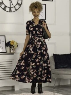 Kiera Wrap Front Maxi Dress, Navy Floral -DORIA Clothing Shop RM621137 NavyFloral 2