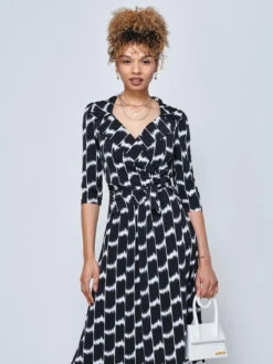 Raegan Wrap Tie Side Jersey Dress, Black Geo -DORIA Clothing Shop RNT18693 BLACKGEO 3