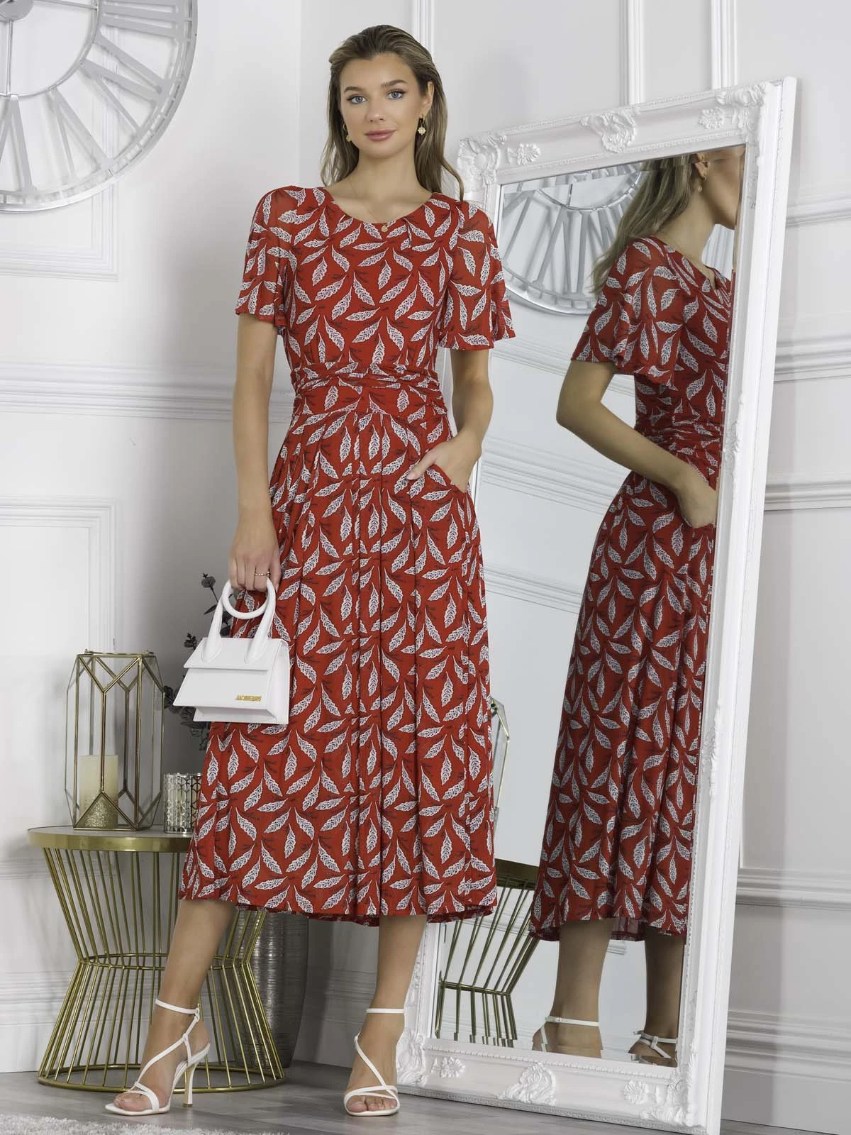 Jolie Moi Giana Mesh Maxi Dress, Red Leafy 5 Jolie Moi Giana Mesh Maxi Dress, Red Leafy - Image 5