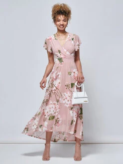 Jolie Moi Eleanor Wrap Mesh Maxi Dress, Pink Floral 11 Jolie Moi Eleanor Wrap Mesh Maxi Dress, Pink Floral -DORIA Clothing Shop R 133 12 PinkFloral 1
