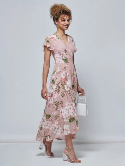 Jolie Moi Eleanor Wrap Mesh Maxi Dress, Pink Floral 12 Jolie Moi Eleanor Wrap Mesh Maxi Dress, Pink Floral -DORIA Clothing Shop R 133 12 PinkFloral 4