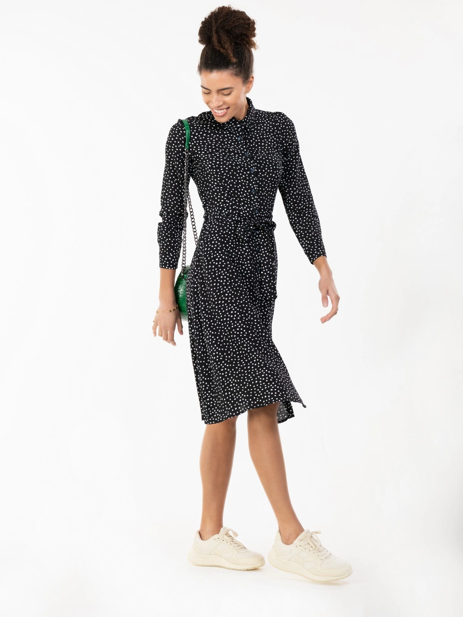 Jolie Moi Shea Spot Print Shirt Dress, Black Spot 3 Jolie Moi Shea Spot Print Shirt Dress, Black Spot - Image 3