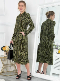 Jolie Moi Shea Viscose Shirt Midi Dress, Green Animal -DORIA Clothing Shop S091 112 Green Animal 1