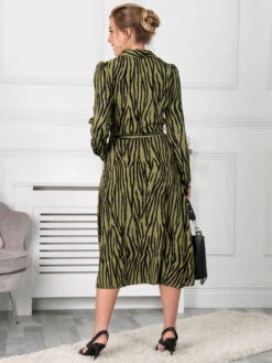 Jolie Moi Shea Viscose Shirt Midi Dress, Green Animal -DORIA Clothing Shop S091 112 Green Animal 2