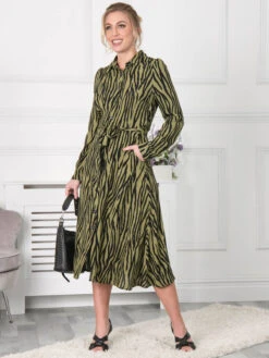 Jolie Moi Shea Viscose Shirt Midi Dress, Green Animal -DORIA Clothing Shop S091 112 Green Animal 4