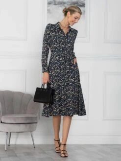 Jolie Moi Shea Viscose Shirt Midi Dress, Navy Floral 15 Jolie Moi Shea Viscose Shirt Midi Dress, Navy Floral -DORIA Clothing Shop S091 112 NavyFloral 6
