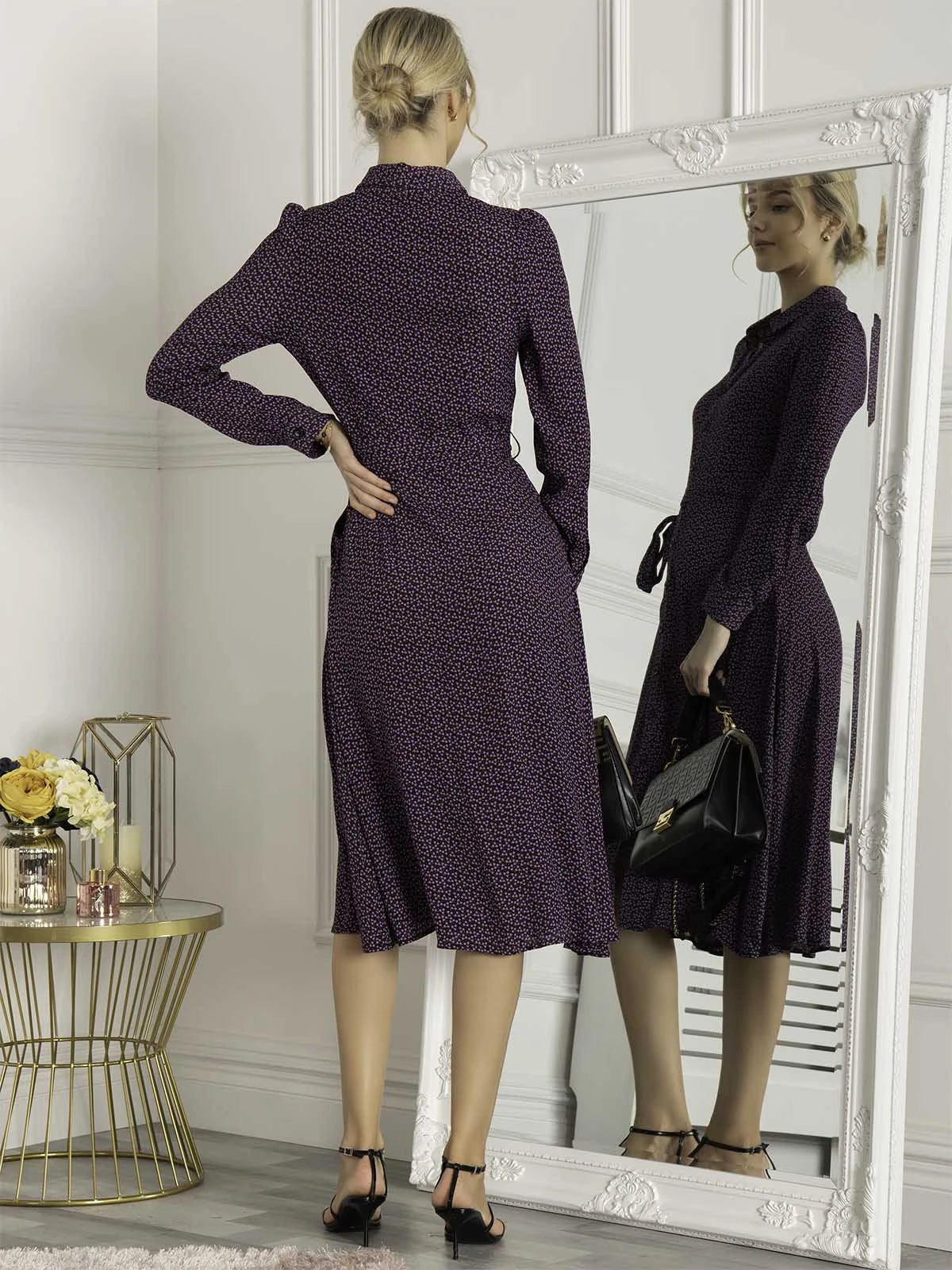 Jolie Moi Shea Viscose Shirt Midi Dress, Purple Multi 2 Jolie Moi Shea Viscose Shirt Midi Dress, Purple Multi - Image 2